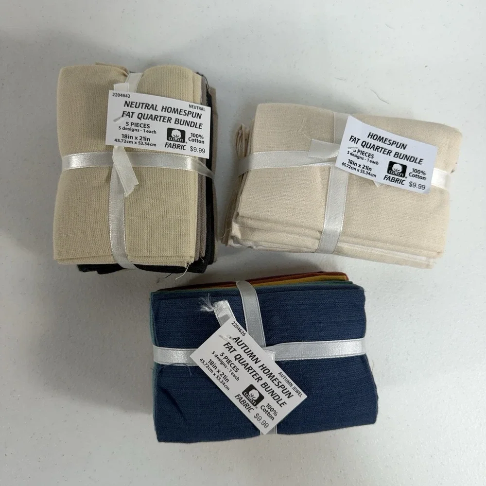Homespun Fat Quarters Quilt Craft Fabric Lot Neutrals Autumn Cotton 15 Pieces